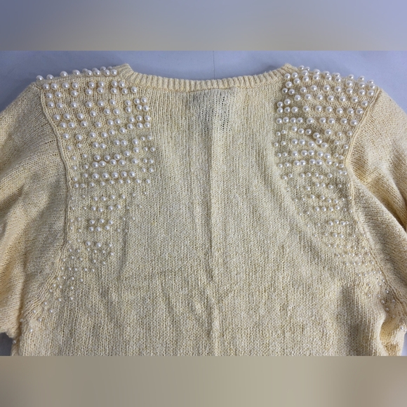 90's Raoul M Butter-Cream Sweater Dress Pearl Accents Angora Silk Vintage Ci1948 - Picture 12 of 13